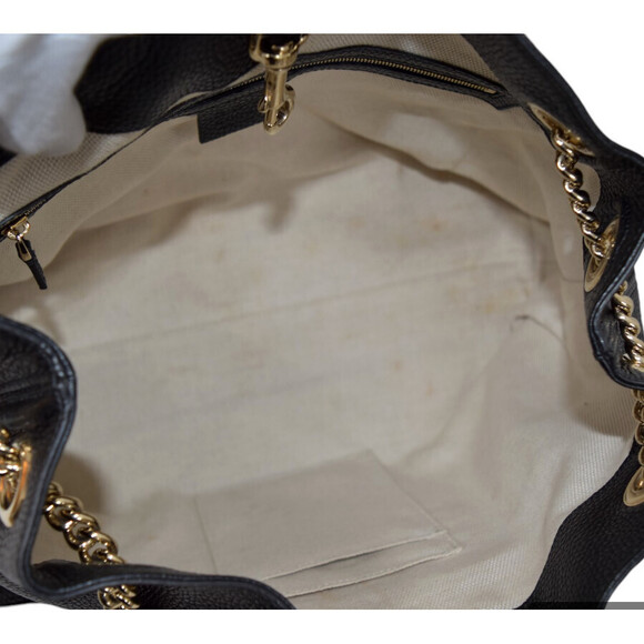 Gucci Soho Interlocking GG Tote Bag Chain Shoulder Strap Black Leather - Picture 8 of 9